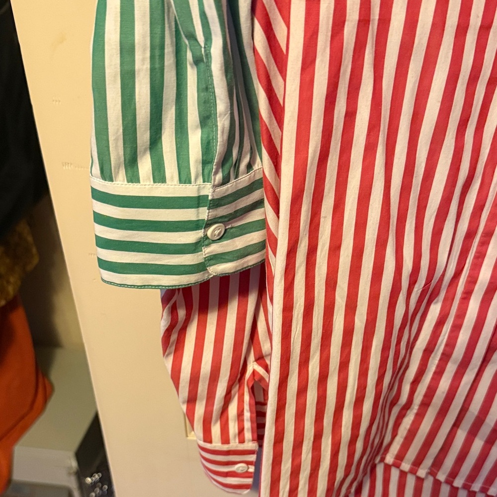 2 pack - French Connection Striped Button-Up Shirts - Red and Green - Picture 4 of 5